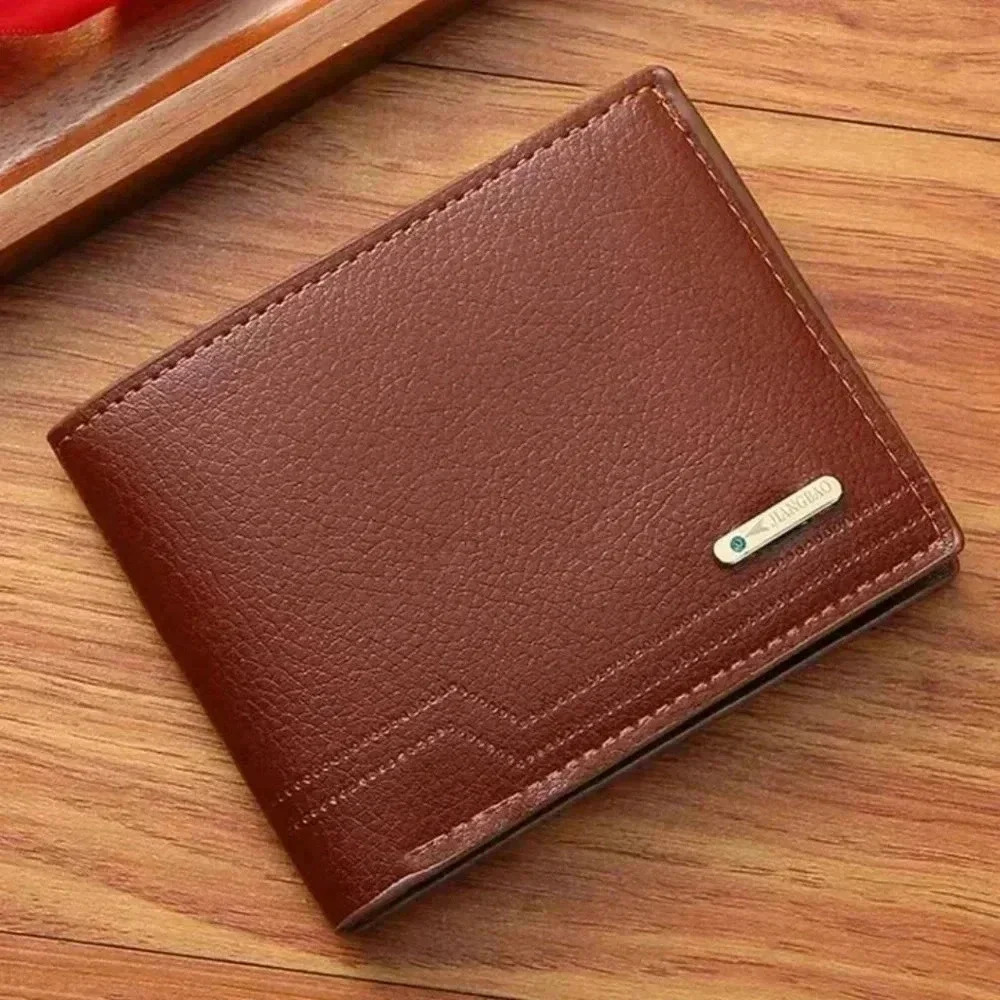 Men's brown faux leather style wallet bifold pocket book holder for money cards